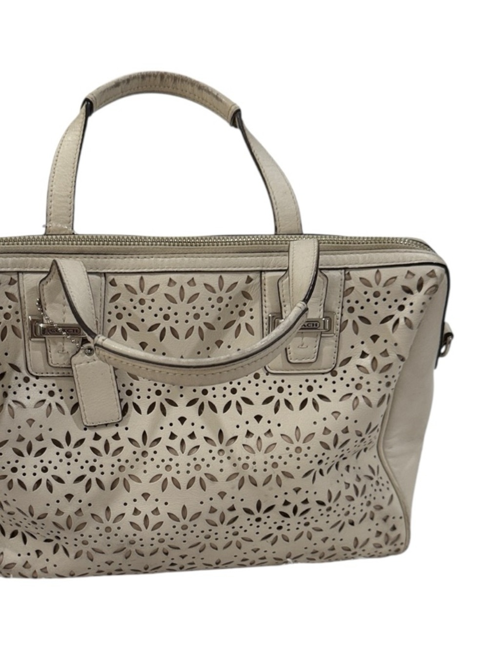 Coach Taylor Perforated Putty
White Leather Satchel
12"L x x x8"H - Picture 4 of 13
